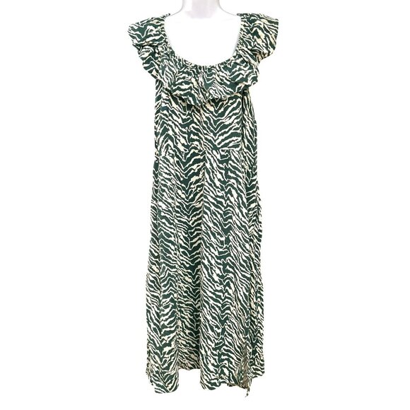 Ava Viv Green White Zebra Print Ruffled Shoulder Summer Maxi Dress Plus Size 2X - Picture 1 of 4